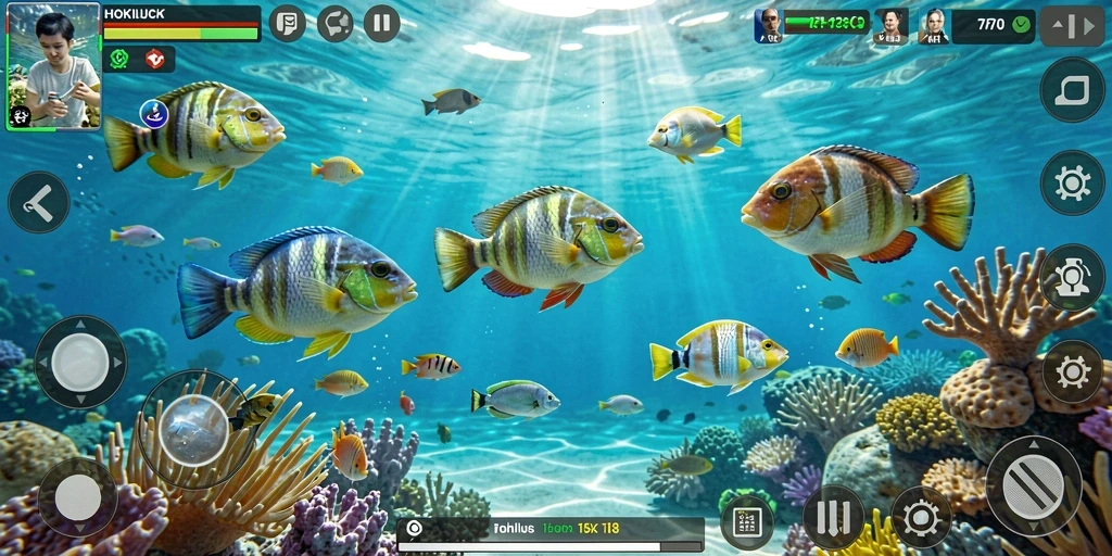 Tampilan gameplay HOKILUCK yang menarik dengan berbagai ikan berwarna-warni.
