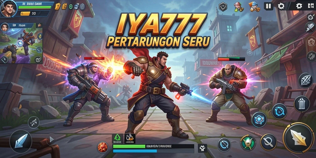 Tangkapan layar utama IYA777 menampilkan pertarungan intens dengan karakter yang beraksi.