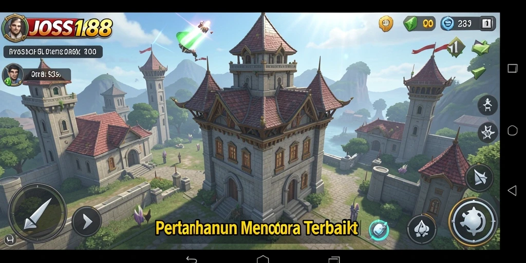 Screenshot JOSS188 menampilkan aksi pertahanan menara yang seru.