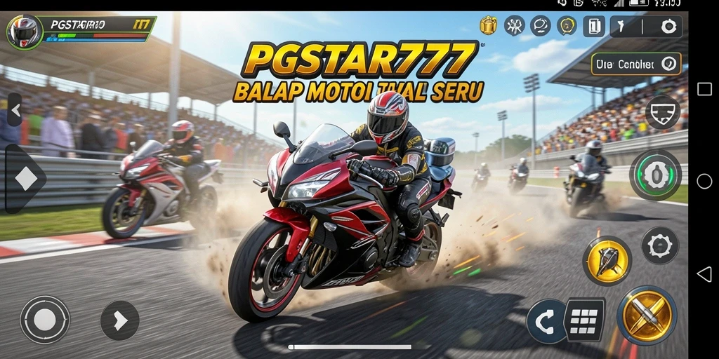 Tampilan gameplay PGSTAR777 dengan aksi balap motor yang mendebarkan.