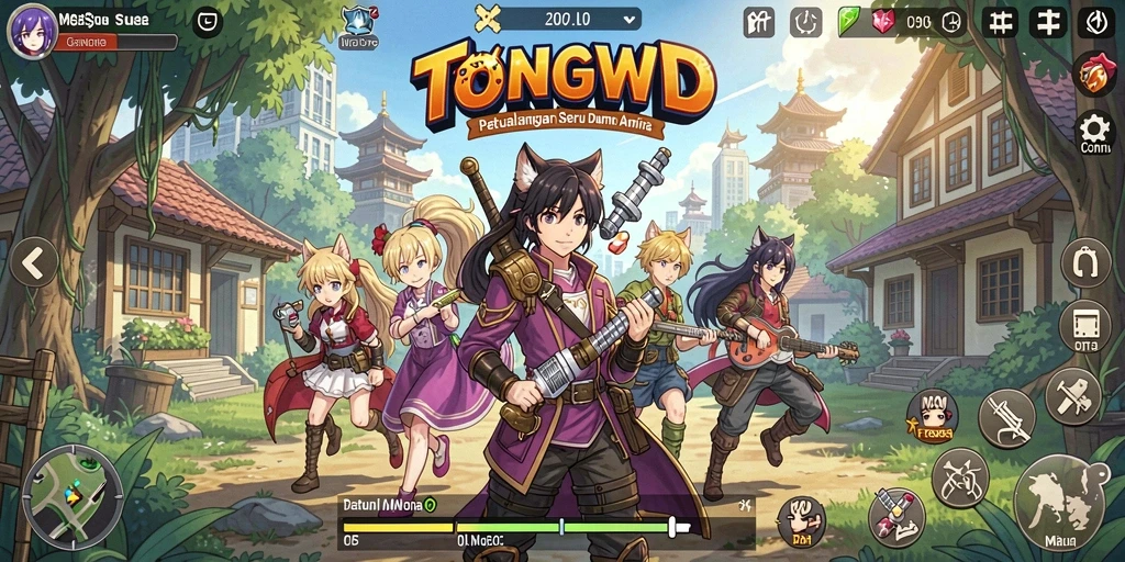 Tampilan gameplay menakjubkan TONGWD dengan karakter Anime populer.
